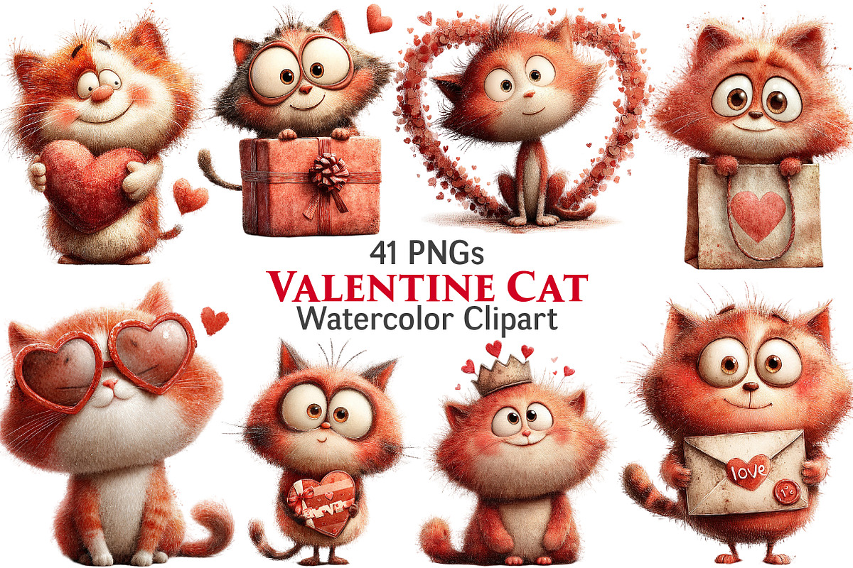 Valentine Cat Clipart, an Illustration by Pixels.Craft (Photo 1 of 5)