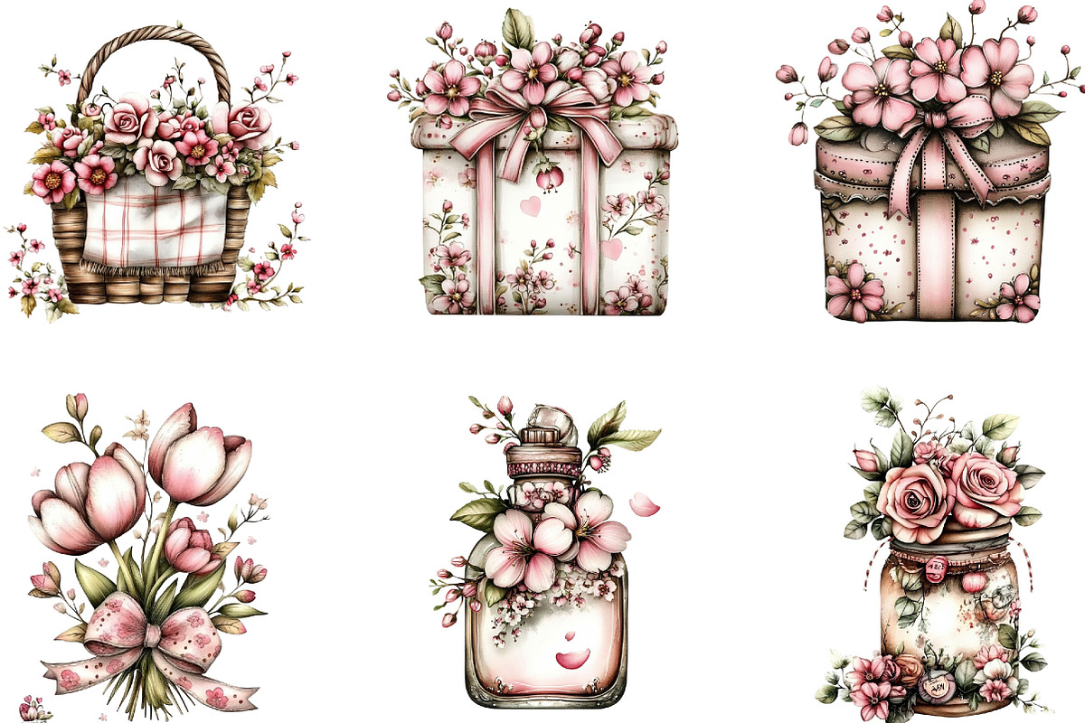 Watercolor Pink Spring Clipart, an Illustration by Designking (Photo 3 of 5)