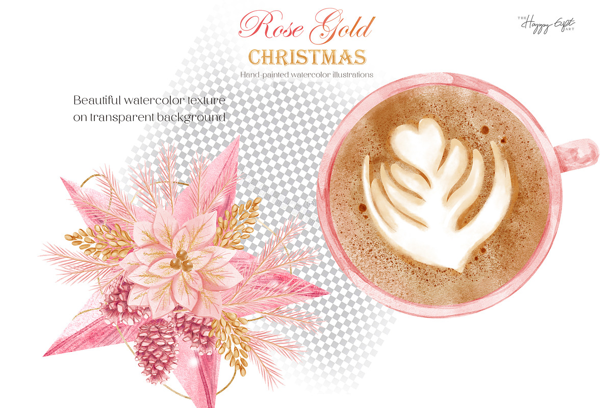 Rose Gold Christmas Cliparts, an Illustration by TheHappyGiftArt (Photo 5 of 7)