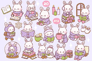 Kawaii Bunny Bookish Winter Clipart, an Animal Illustration by Blumensdiary (Thumbnail 2 of 7)