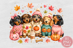 Autumn Dachshund Puppies Sublimation, a Seasonal Illustration by Rose Art