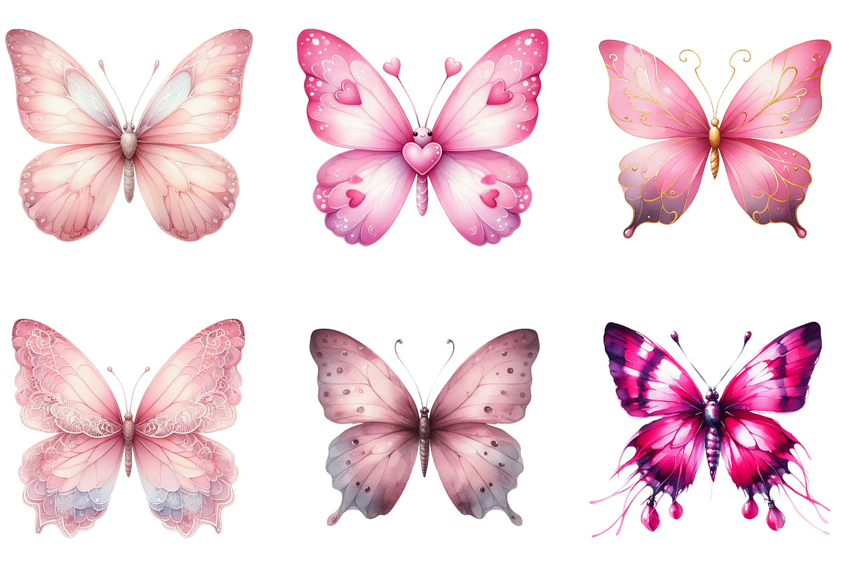 Pink Butterfly Clipart, an Illustration by Designking (Photo 3 of 5)