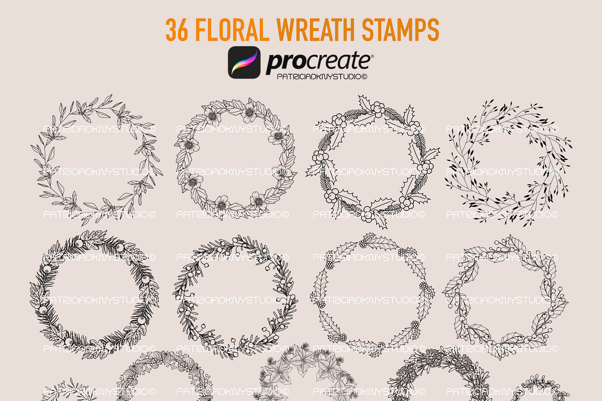 Procreate floral wreath stamp brush, a Brush Add-On by PDknyStudio (Photo 3 of 4)