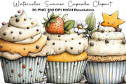 Watercolor Summer Cupcake Clipart, an Illustration by Black Bird Studio (Thumbnail 1 of 5)