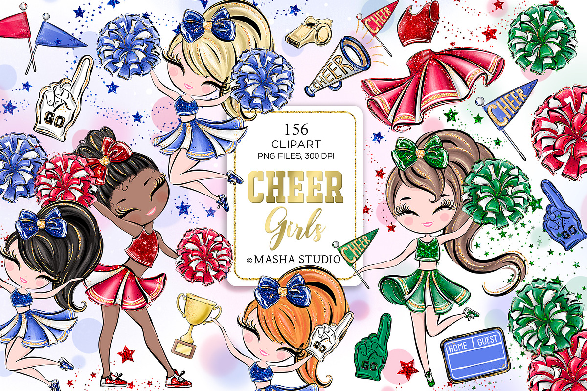 Cheerleader Hand Drawn Clipart, a Sport Illustration by Masha  Studio (Photo 1 of 12)