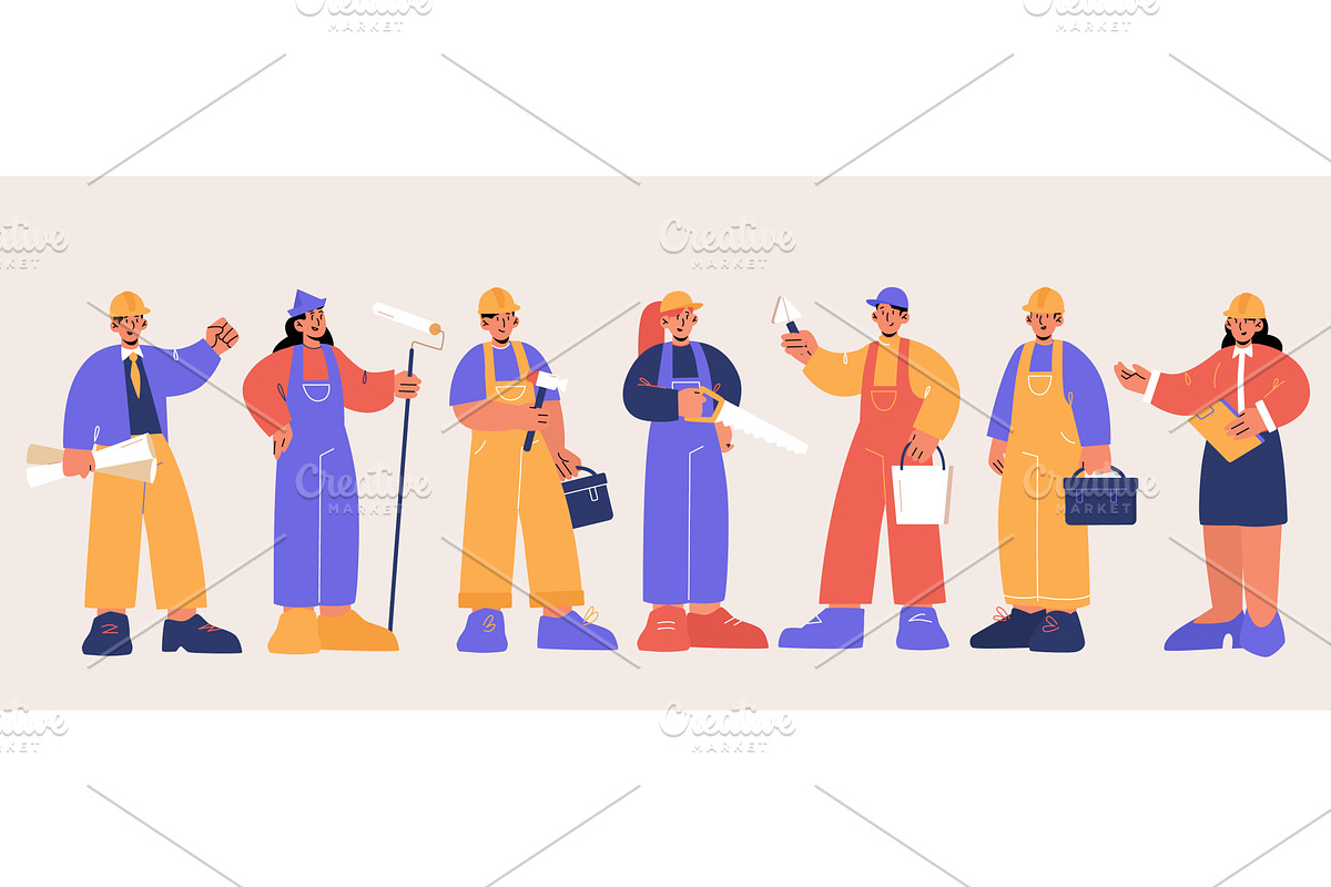 Builders, engineers and workers in, a Person Illustration by art PVP - market