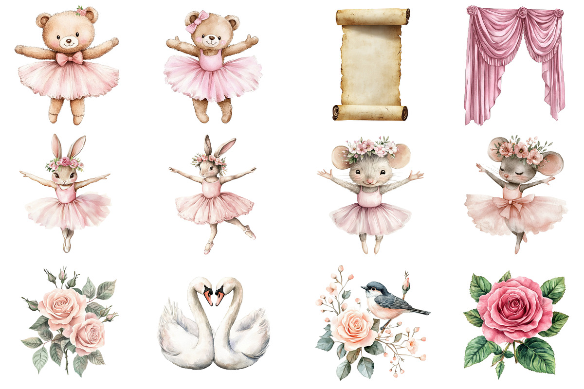 Cute Pink Ballerina Animals, an Illustration by CitraGraphics (Photo 3 of 5)