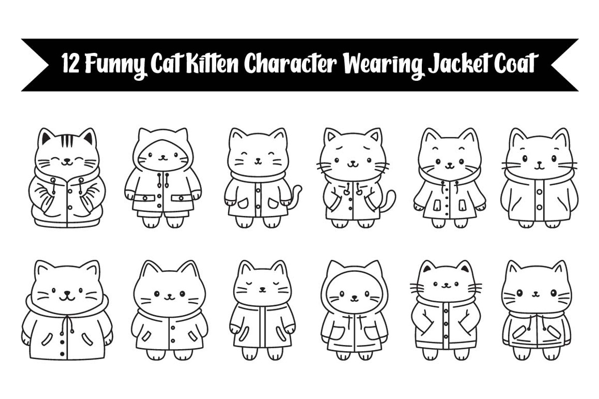 12 Funny Cat Wearing Jacket Coat, an Animal Illustration by jongcreative (Photo 1 of 6)