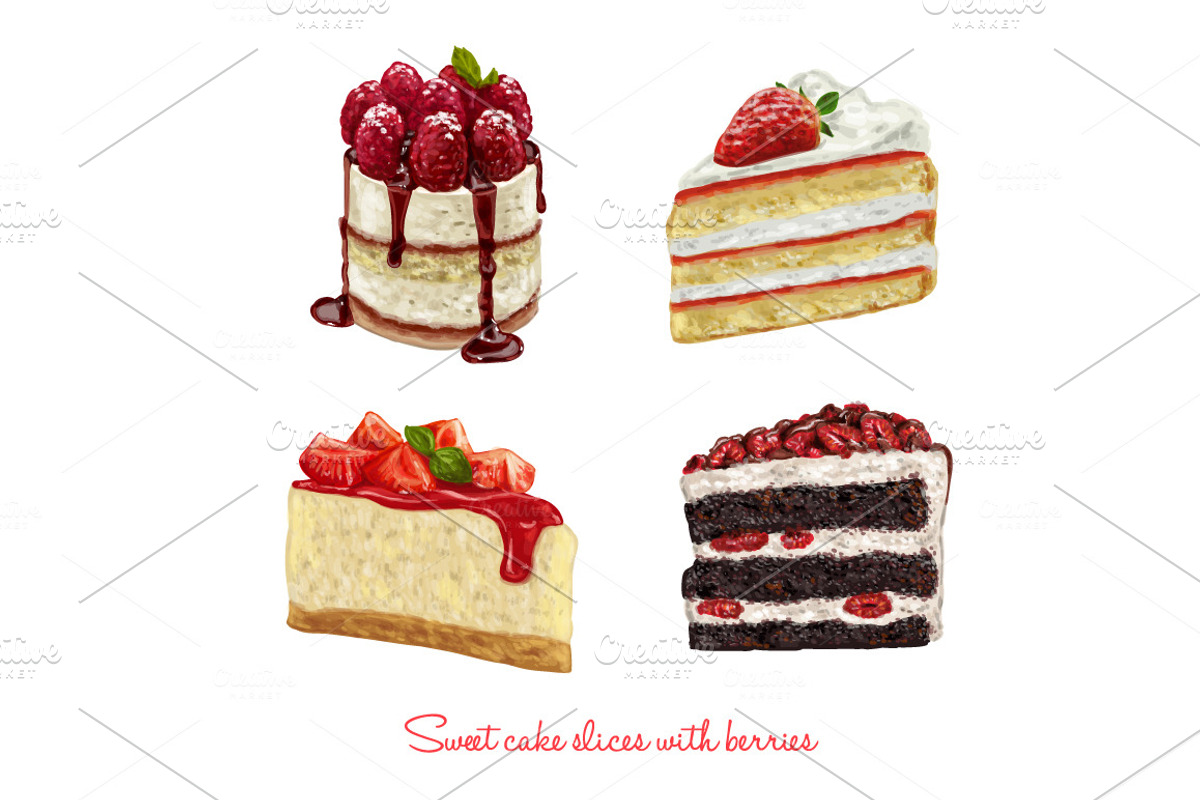 Cake slices VECTOR. 20 illustrations, a Food Illustration by Natalka Dmitrova art (Photo 13 of 15)