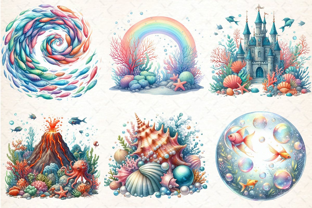 Watercolor Under the Sea Clipart, an Illustration by DreamCafeArt (Photo 3 of 7)