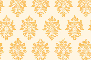 Seamless damask pattern with yellow baroque floral motifs creati, a Pattern Graphic by Studio ANNA
