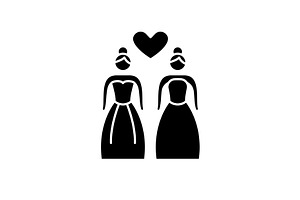 Lesbian Marriage Black Icon, Vector