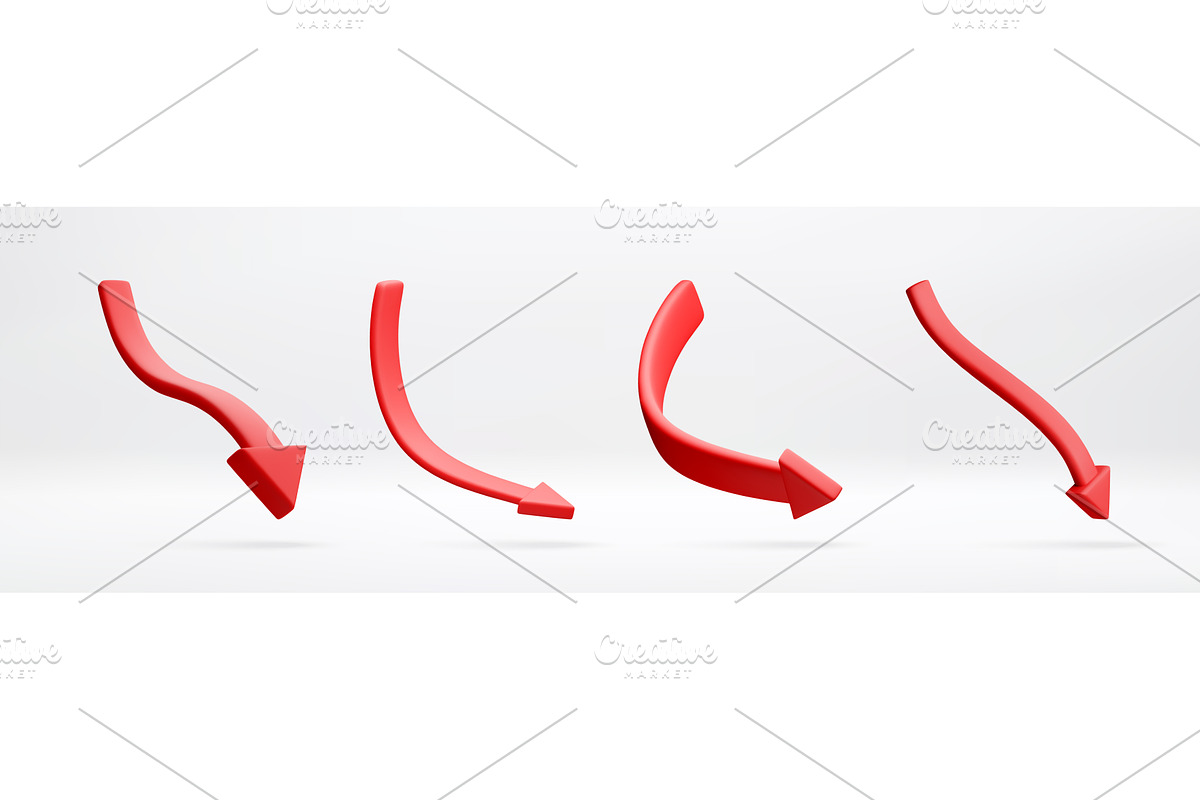 Set of red 3D arrows pointing, an Illustration by Abscent