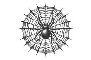 spider on web engraving sketch, an Animal Illustration by AlexArt