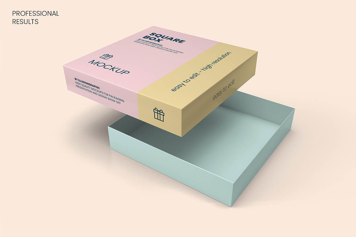 Square Box with Lid Mockups 10 Views, a Packaging Mockup by Illusiongraphic (Photo 9 of 21)