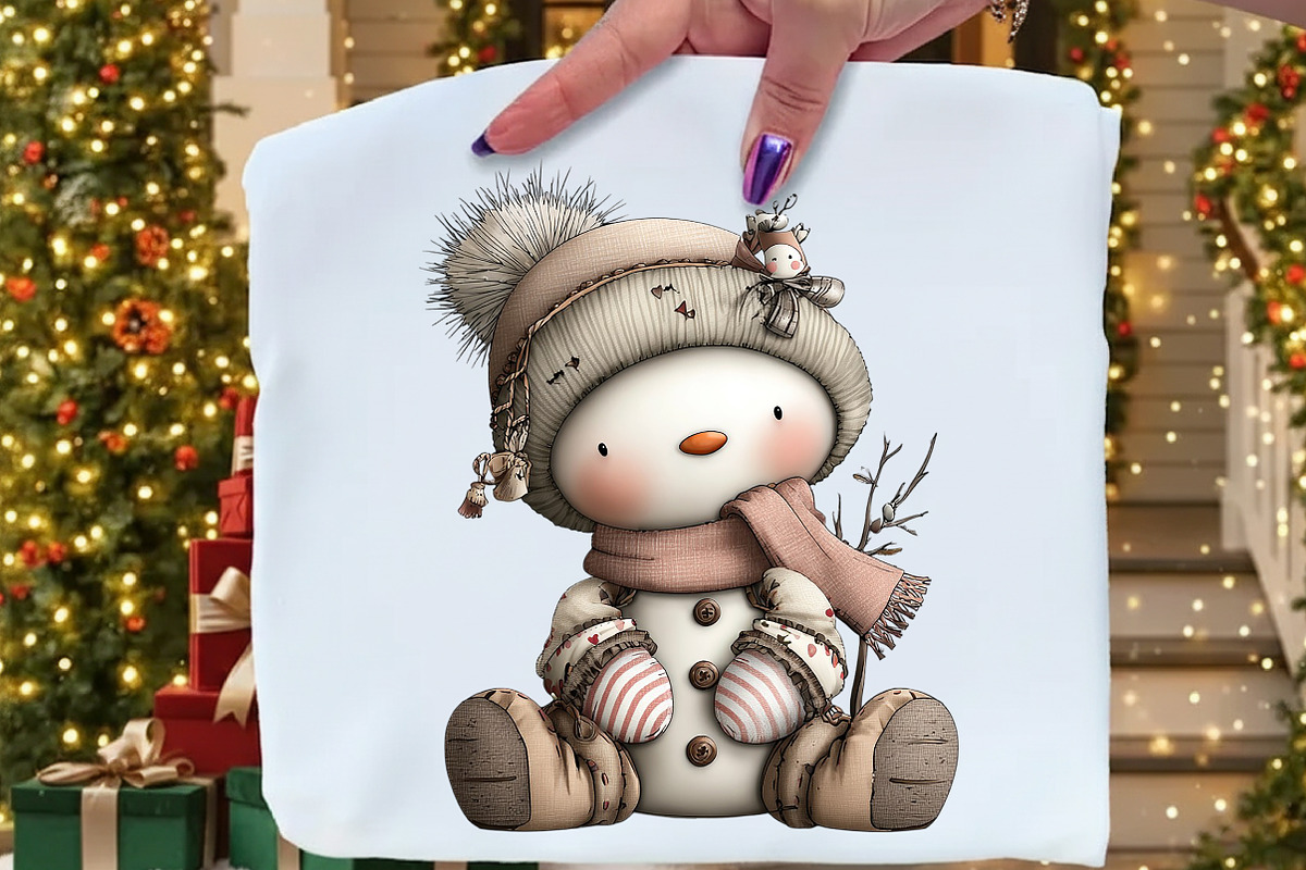 Whimsical Patchwork Snowman Clipart, an Illustration by Craft Nest (Photo 5 of 9)