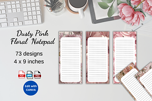 Dusty Pink Floral Notepad, a Stationery Template by Daffodil Dream Studio