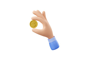 3d Render Hand Holding Golden Coin