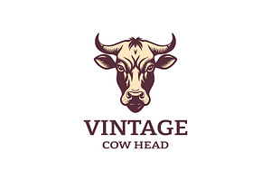 Vintage Cow Head Logo Design