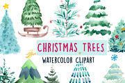 Watercolor Christmas Trees - Clipart, an Illustration by Inksnthings (Thumbnail 1 of 4)
