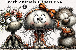 Beach Animals Clipart PNG, a Seasonal Illustration by CreationArt