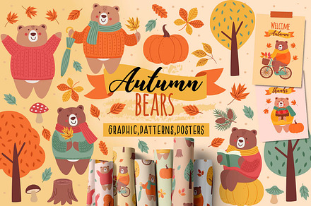 autumn bears collection, an Animal Illustration by NataKa