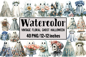 Vintage Floral Ghost Halloween, an Illustration by Design Market
