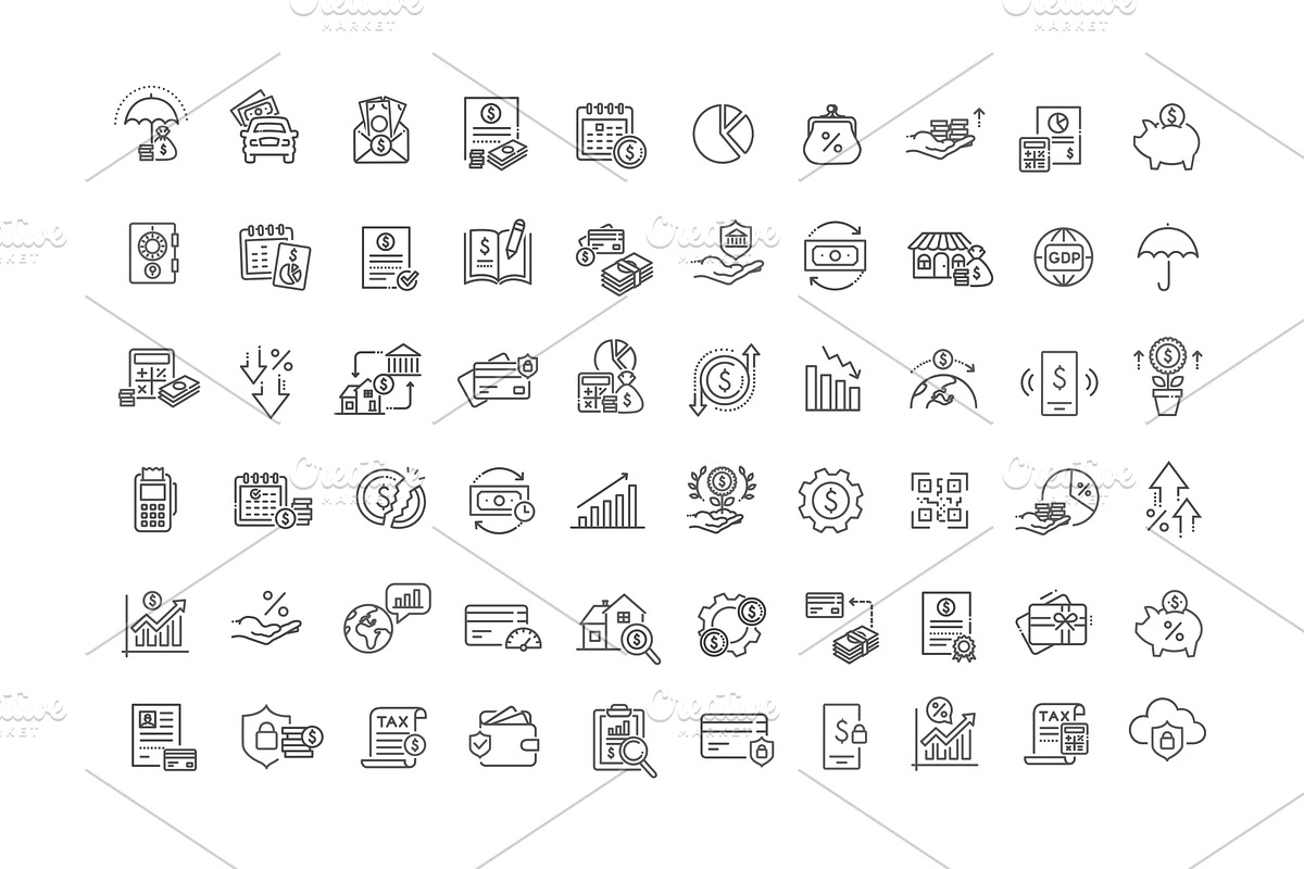 Finance Line Icons Set, an Outline Icon by Tettygreen (Photo 1 of 2)