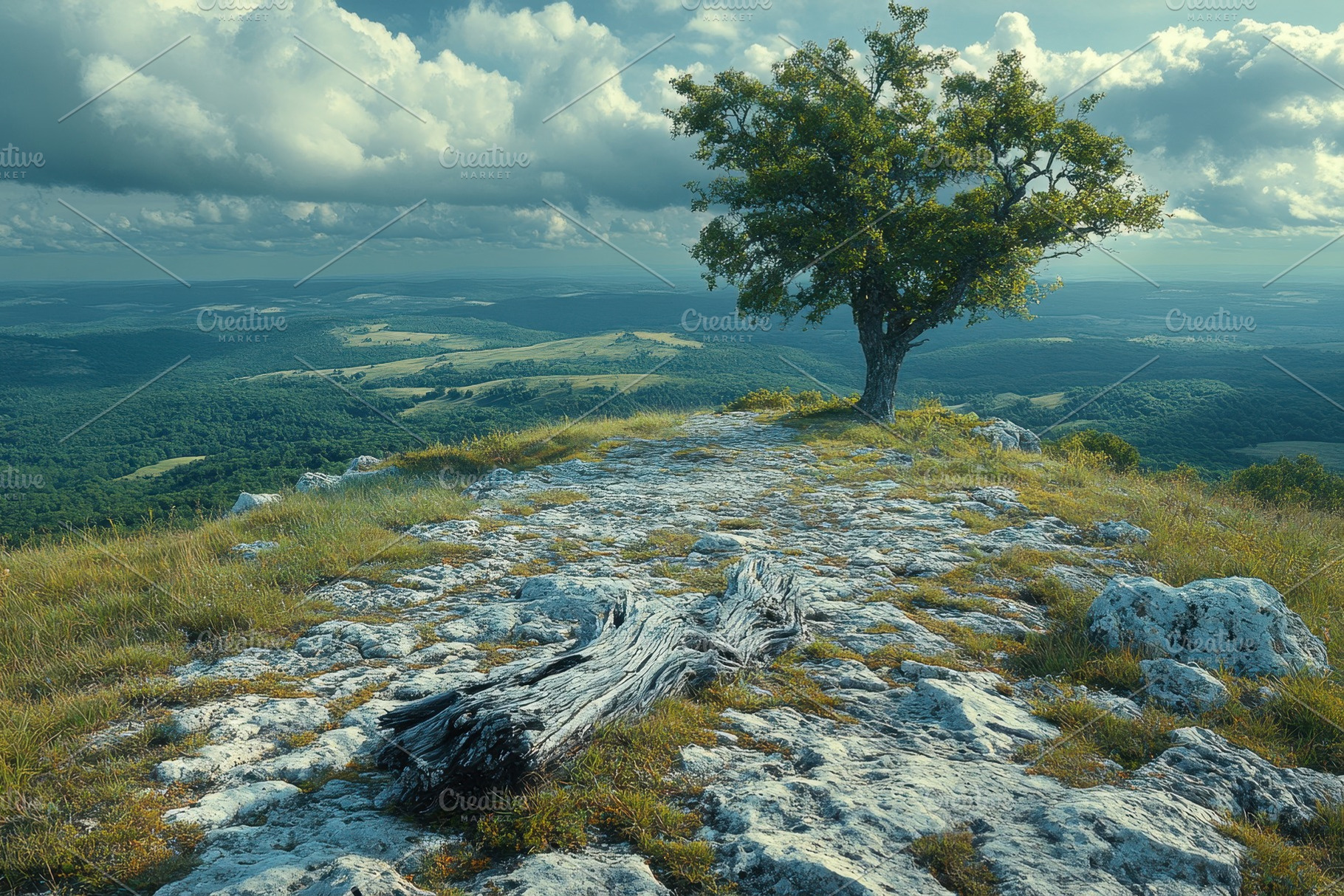 Scenic view of a lone tree atop a ro, a Photo by Tanuart