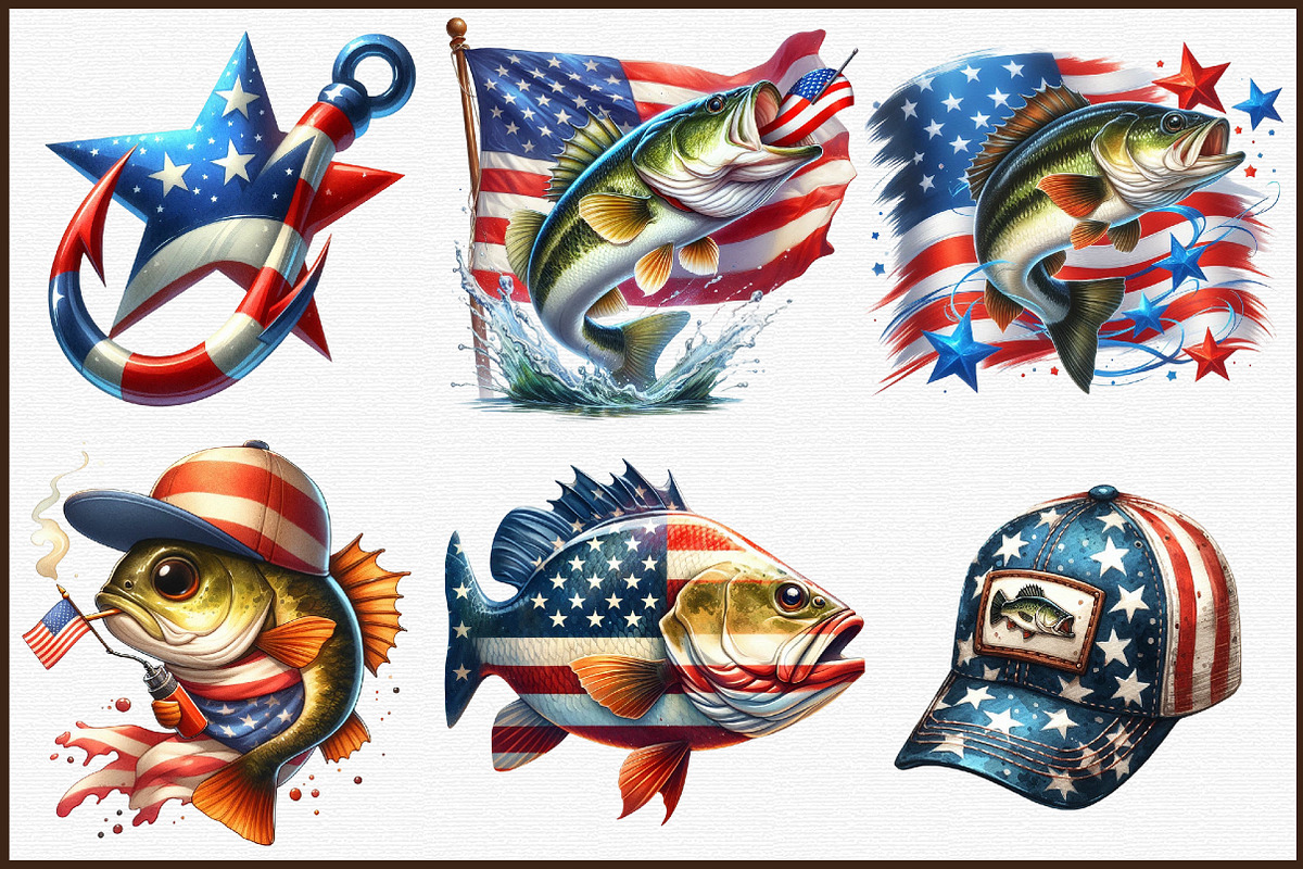 Bass Fish 4th of July Sublimation Bu, an Illustration by Sublimation Artist (Photo 3 of 6)