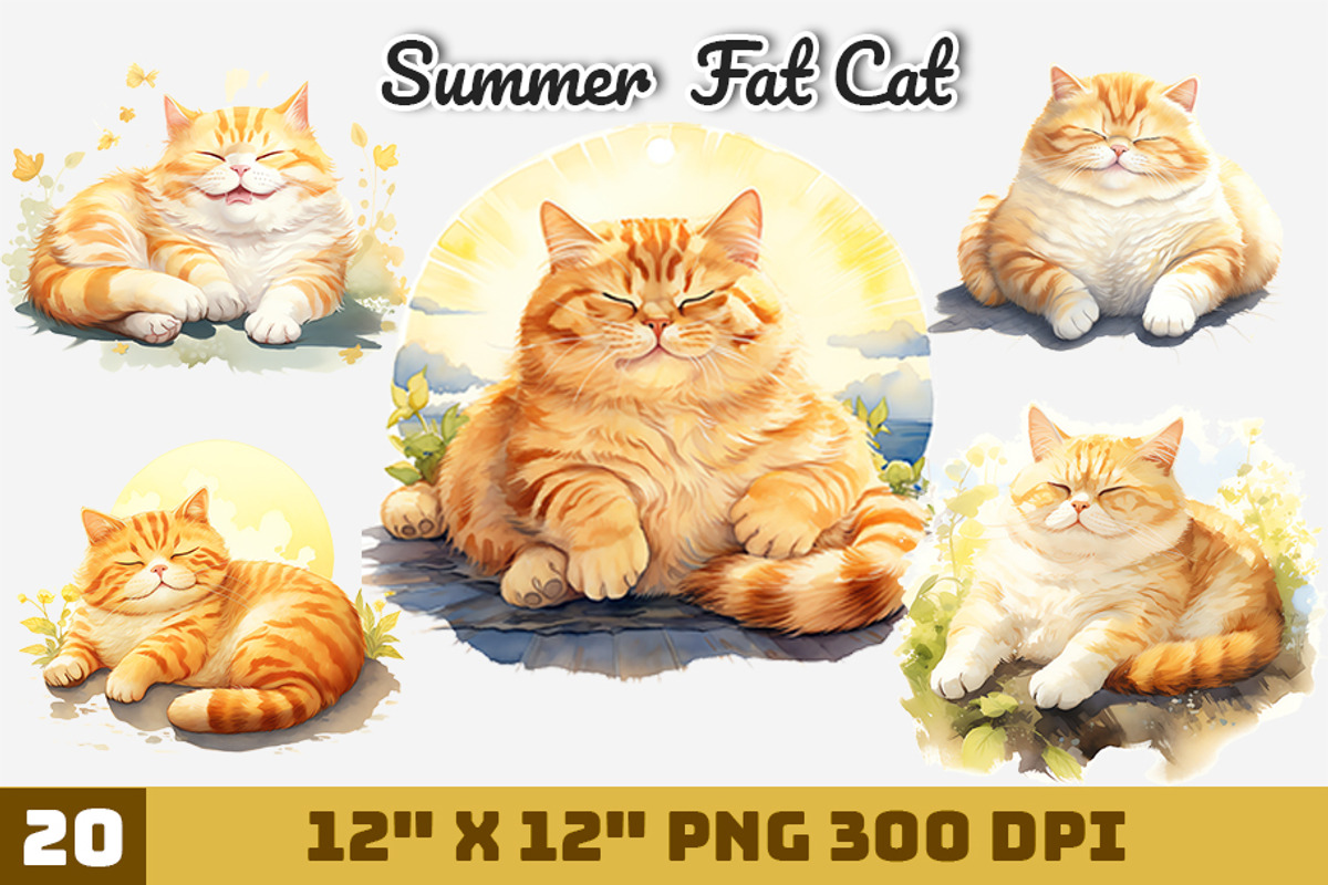 Summer Fat Cat Watercolor, an Illustration by Gemstone (Photo 1 of 12)