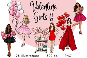 Valentine Girls 6 Fashion Clipart