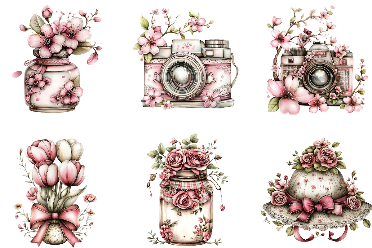 Watercolor Pink Spring Clipart, an Illustration by Designking (Photo 4 of 5)