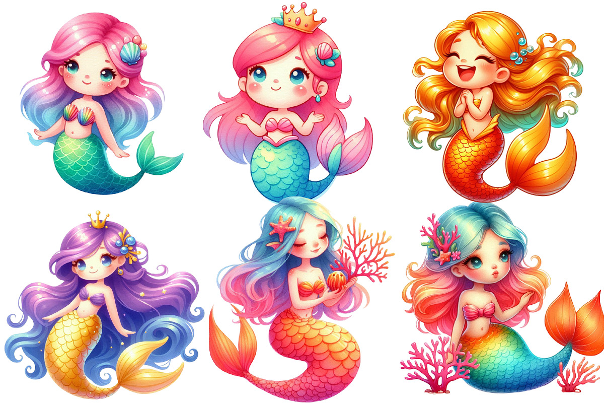 Cute Little Mermaid Clipart, an Illustration by Designworld (Photo 2 of 6)
