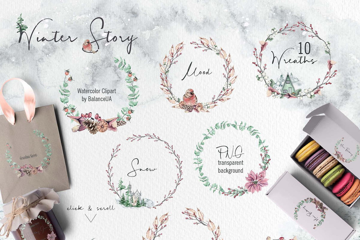 Winter Story Watercolor Clipart, an Animal Illustration by BalanceUA (Photo 4 of 13)