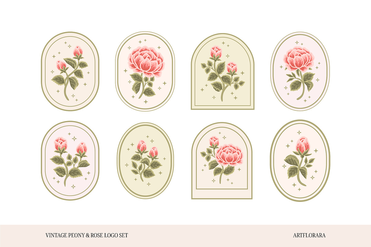 Vintage Peony & Rose Logo Set, an Object Graphic by Artflorara (Photo 5 of 9)