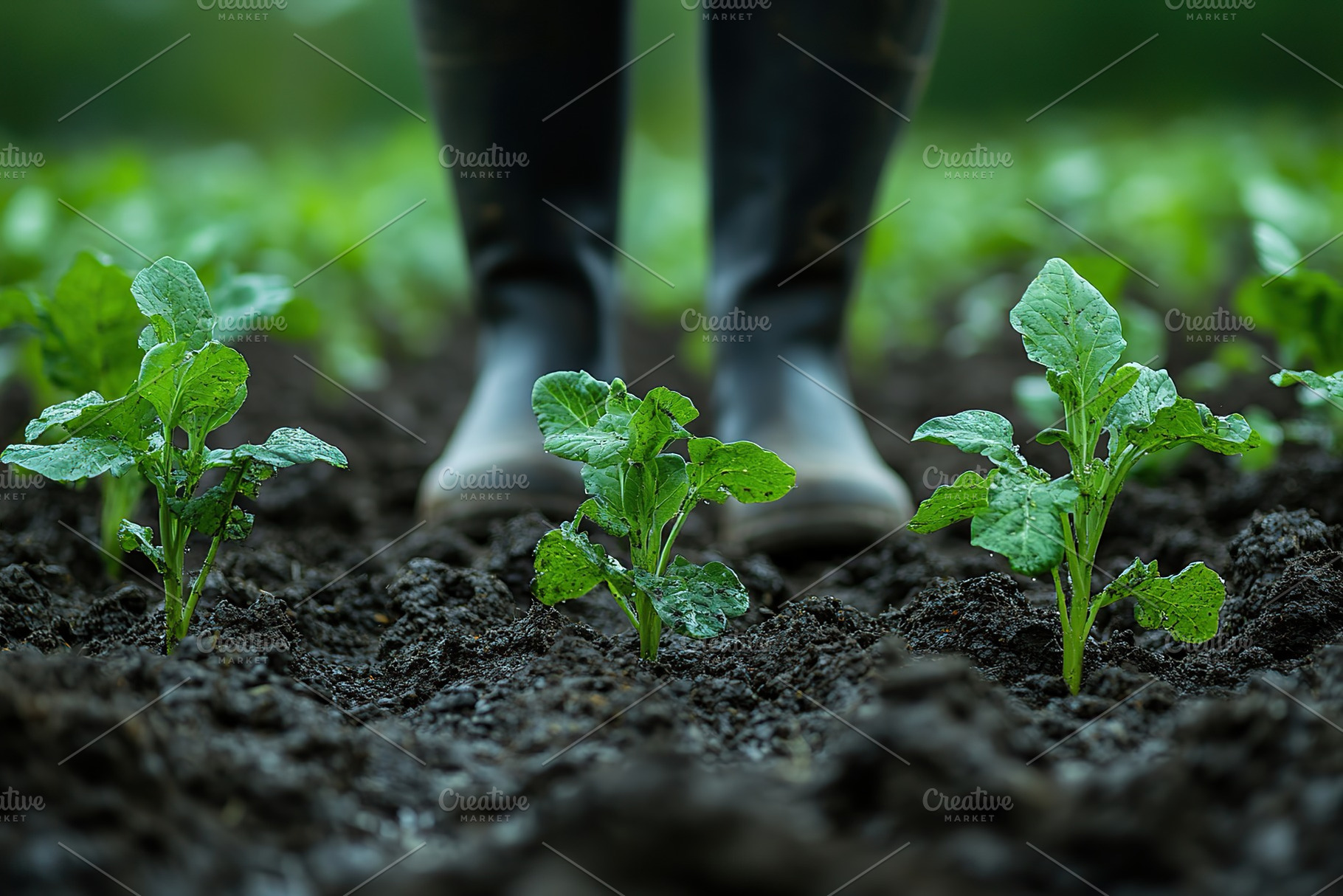 Farmer planting a plant on a field, early spring time, a Nature Photo by AlyaAnd