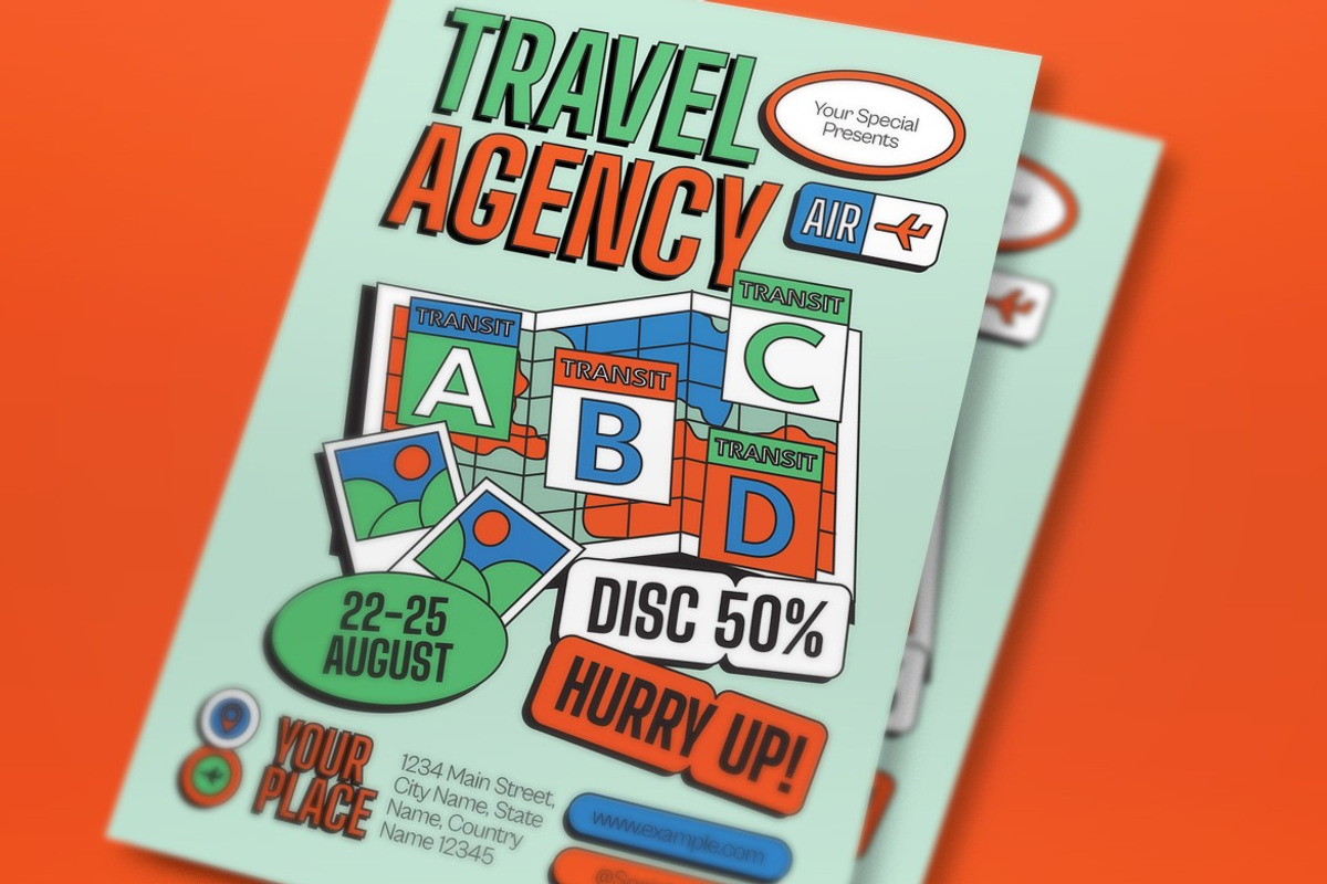 Green Quirky Travel Agency Flyer Set, a Flyer Template by graphicook (Photo 2 of 3)