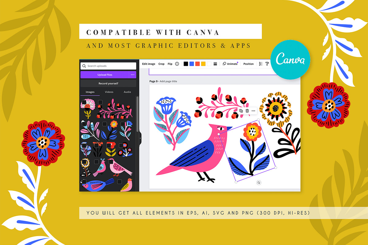 Birds & Flowers | Folk style clipart, an Animal Illustration by Olia (Photo 5 of 14)