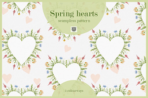 Spring Hearts Seamless Patterns