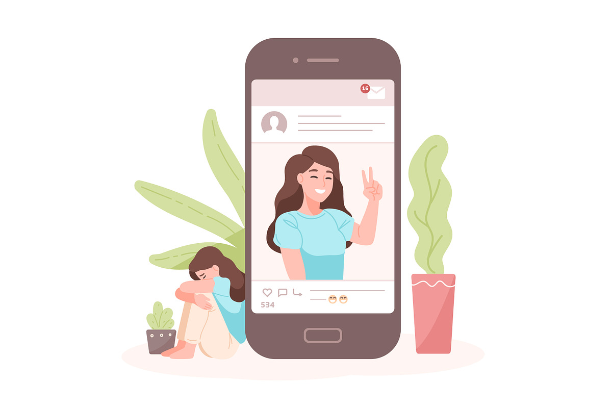 Fake life on social media concept, a Technology Illustration by Good Studio (Photo 2 of 3)