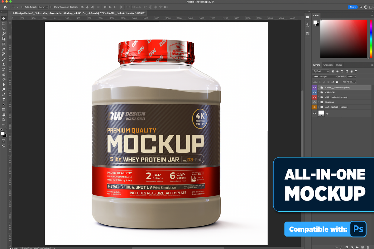 5lb Whey Protein Jar Mockup D3-Pro, a Packaging Mockup by Design Warlord (Photo 2 of 16)