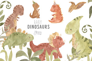 Baby DINOSAURS Watercolor Clipart