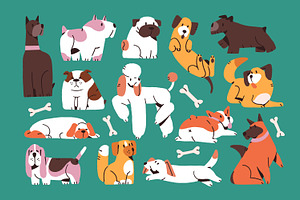 Happy, funny dogs, puppies set, an Animal Illustration by PaperTrident