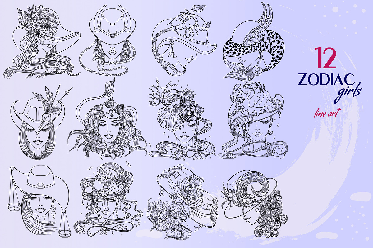 12 Zodiac Girl Hand Drawn Collection, an Illustration by ennona_art (Photo 4 of 11)