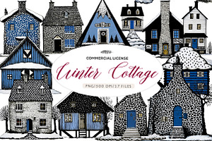 Winter Cottage PNG Bundle, an Illustration by CreationArt