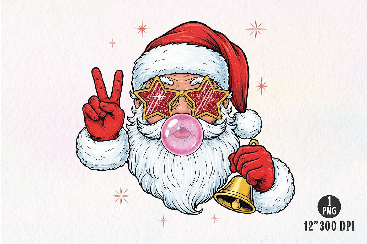 Retro Santa Blowing Bubble PNG, an Illustration by Dream Creation (Photo 1 of 4)