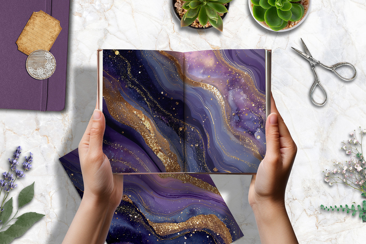 Royal Purple Agate Digital Paper Set, a Background Graphic by V Design Creator (Photo 2 of 12)