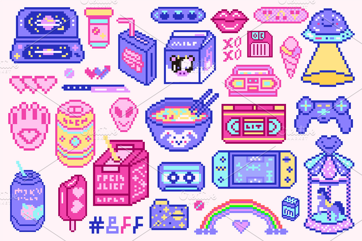 Pixel art 8 bit icons. Video arcades, an Object Illustration by Arthur Balitskiy (Photo 1 of 3)