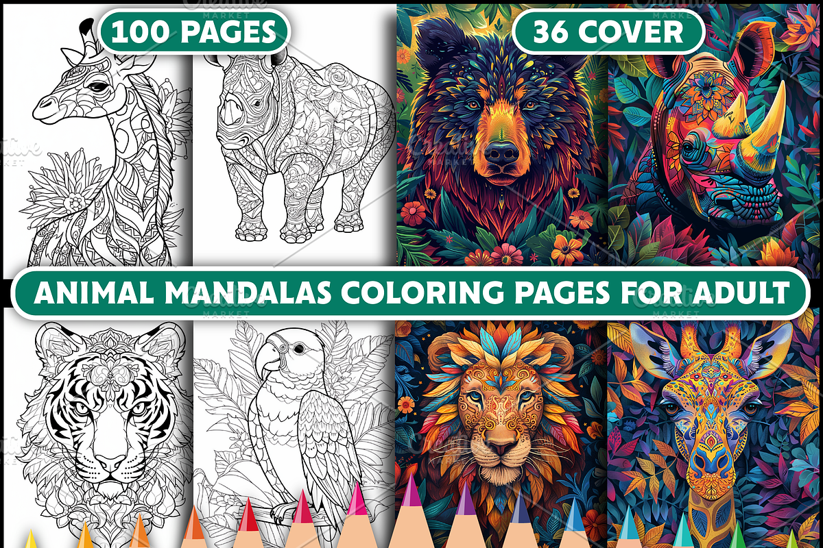 100 Animal Mandala Coloring Pages, an Animal Illustration by Design Station (Photo 1 of 4)
